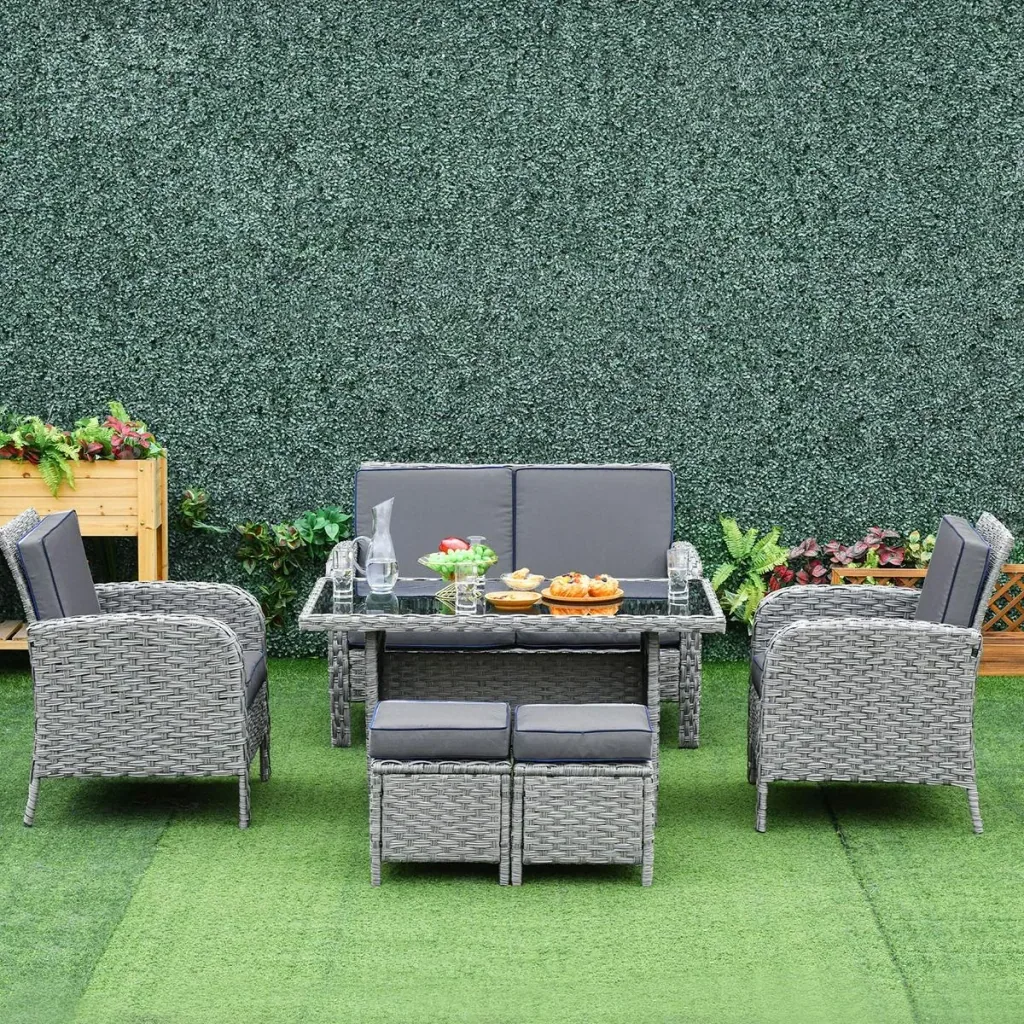 6-tlg. Luxus Polyrattan Garten Essgruppe Gartengarnitur Gartenmöbel Garten-Set Sitzgruppe Loungemöbel inkl. Esstisch und