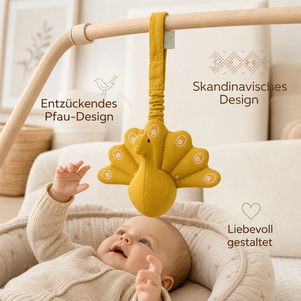Cam Cam Baby Spielzeug Pfau senfgelb