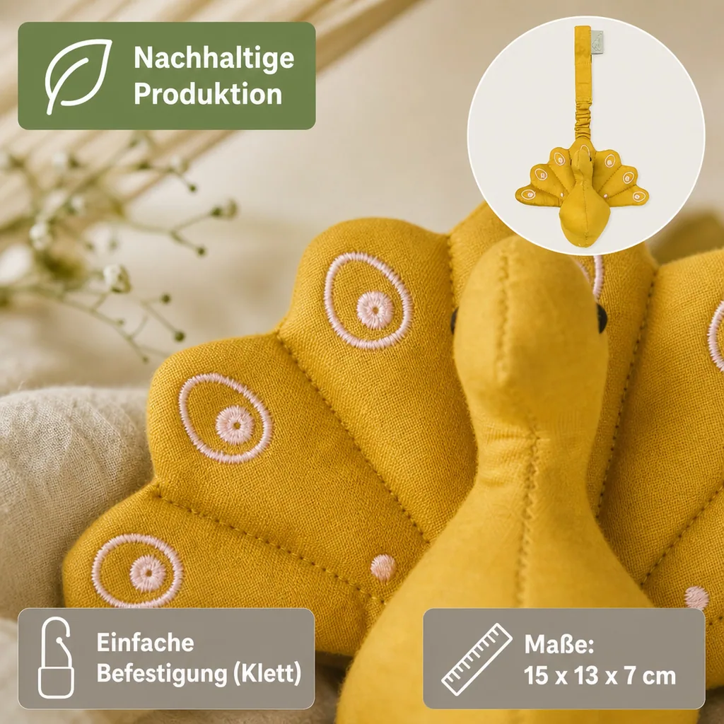 Cam Cam Baby Spielzeug Pfau senfgelb