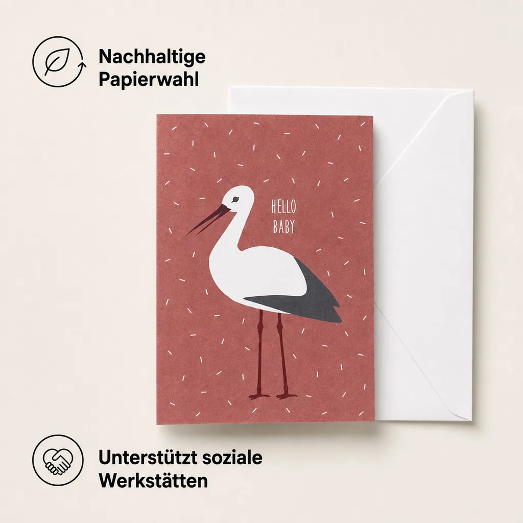 Ava & Yves Glückwunsch Karte zur Geburt Storch rot