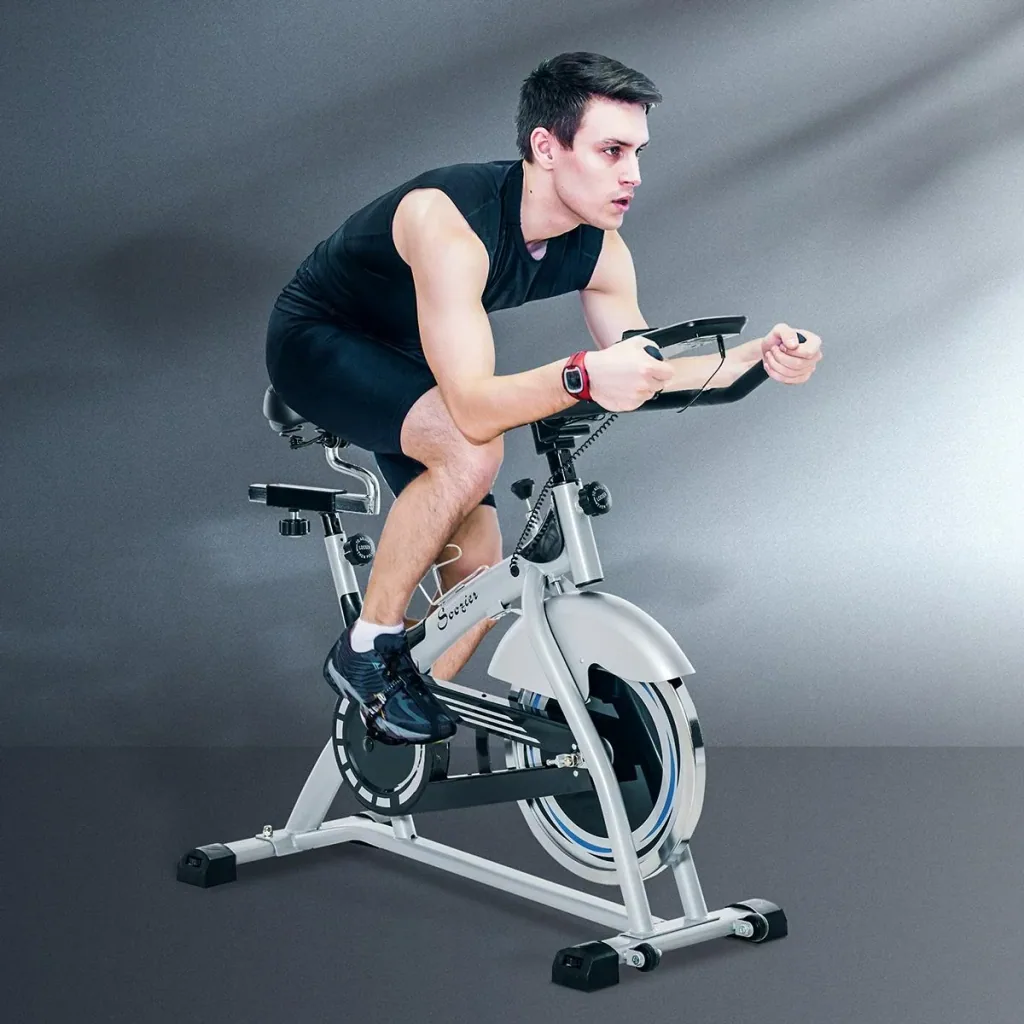 Ergometer Heimtrainer Fahrradtrainer mit Display Metall ABS Silber+Schwarz 124 x 50 x 111 cm Stufenloser LCD-Display