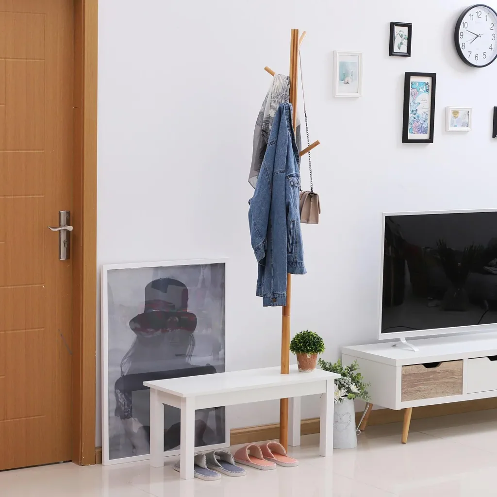 Garderobenständer Kleiderhaken Garderobe mit Sitzbank Baum-Design Zweige 6 Haken