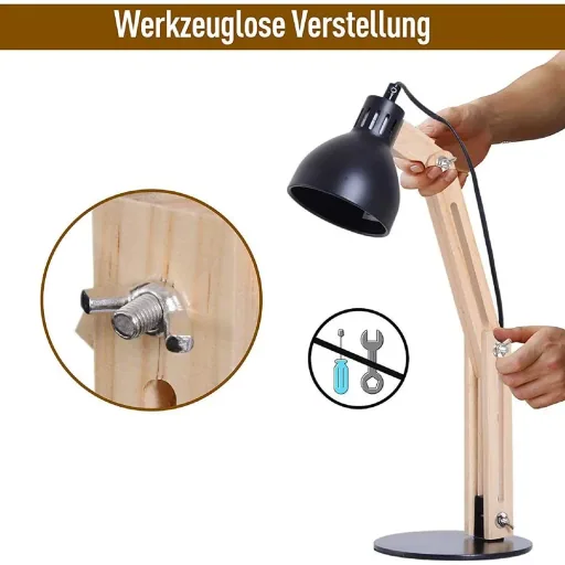 Tischleuchte Schreibtischlampe verstellbar Leselampe Büro Metall + Holz schwarz 26 x 15 x 41 cm