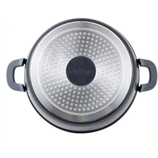 Cheffinger Schmortopf / Niedriger Kochtopf - Marmorbeschichtung - mit abnehmbaren Silikongriffen - Edelstahl - 32 cm