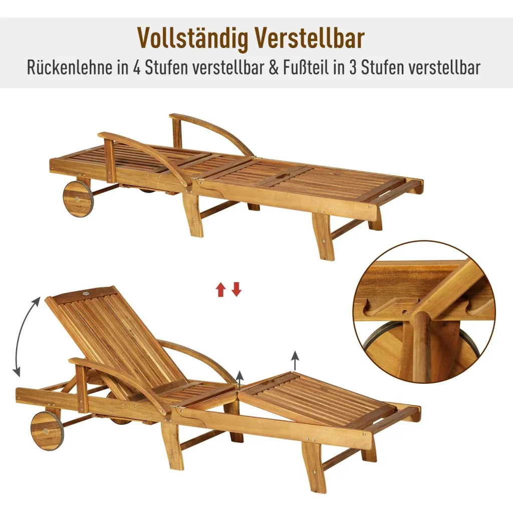 Gartenliege Sonnenliege Liegestuhl klappbar verstellbar Akazienholz Natur 195 x 70 x (66 85) cm