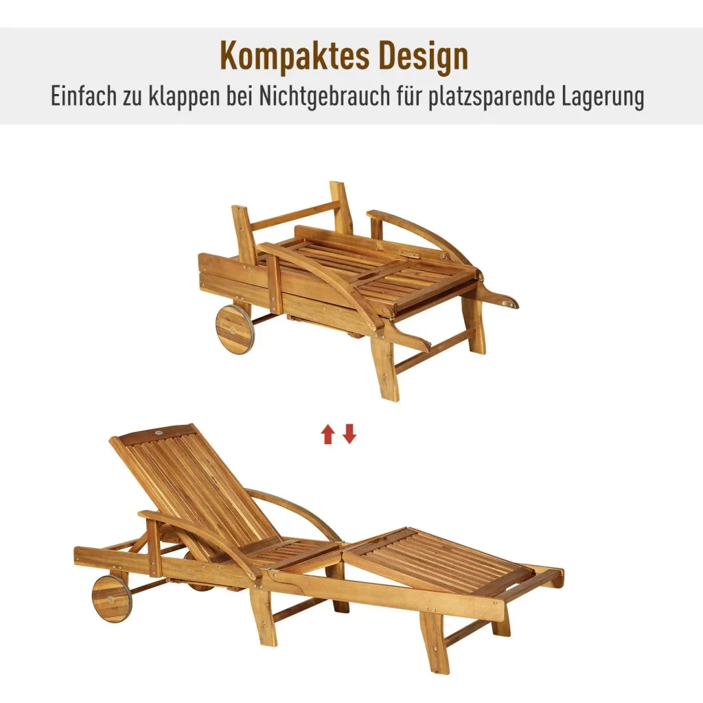 Gartenliege Sonnenliege Liegestuhl klappbar verstellbar Akazienholz Natur 195 x 70 x (66 85) cm