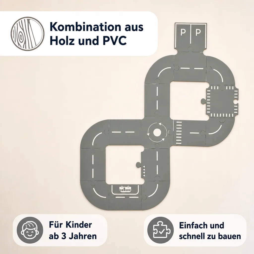 Liewood Straßen für Spielzeugautos, Straßenpuzzle, Spielstraße holz - 16er-Pack