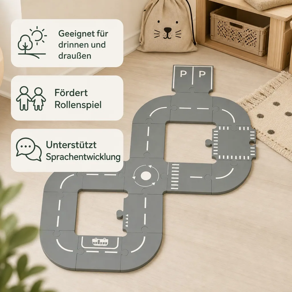 Liewood Straßen für Spielzeugautos, Straßenpuzzle, Spielstraße holz - 16er-Pack