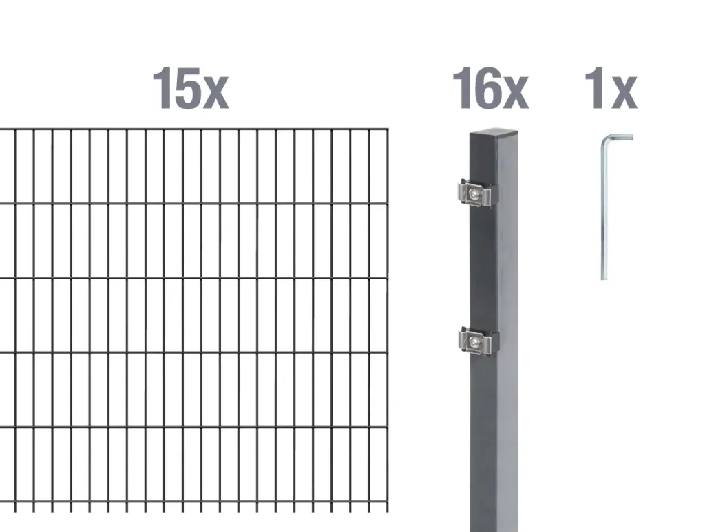 Doppelstabmattenzaun Komplettset, anthrazit, Höhe 160 cm, Länge 30 m
