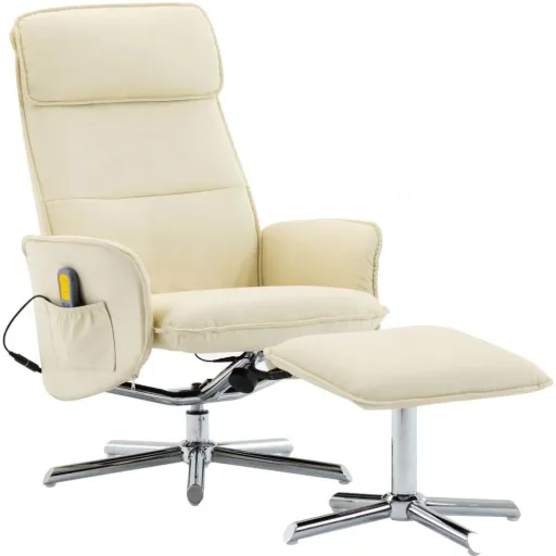Massagesessel verstellbar mit Fußhocker Kunstleder creme