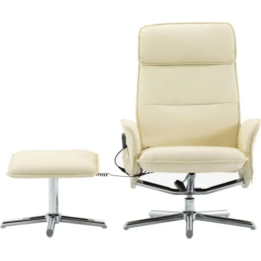 Massagesessel verstellbar mit Fußhocker Kunstleder creme
