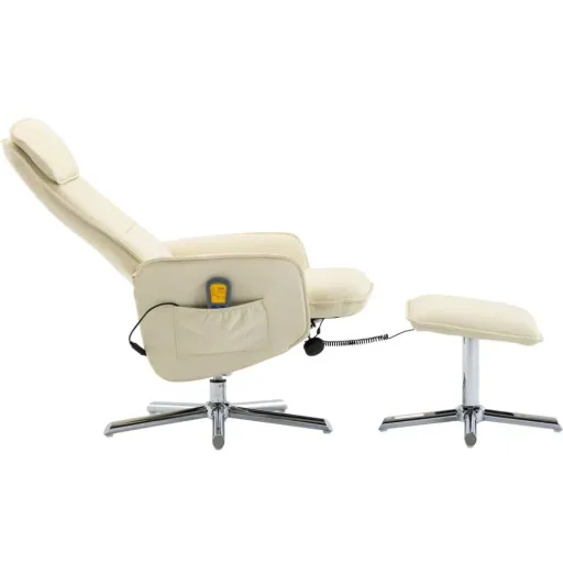 Massagesessel verstellbar mit Fußhocker Kunstleder creme