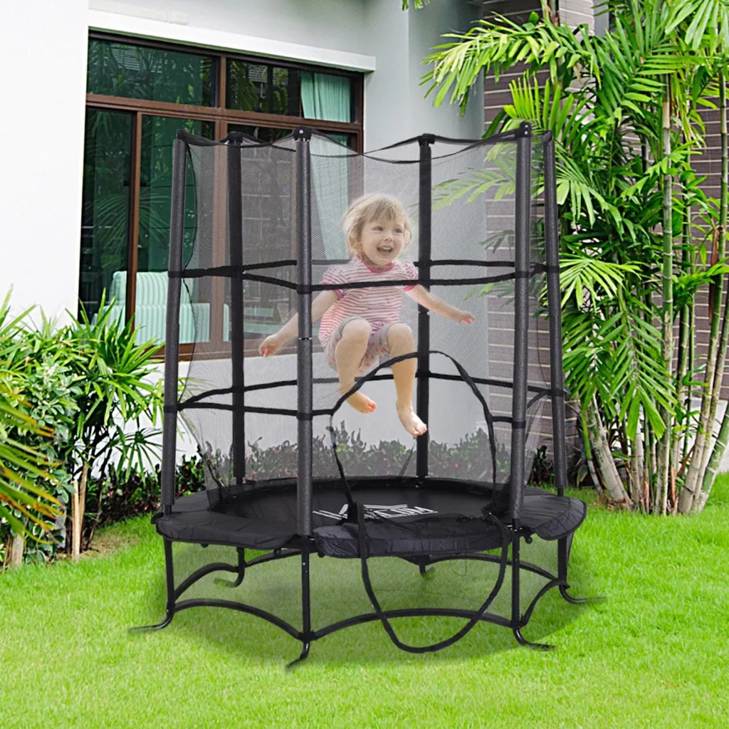Trampolin Kinder Gartentrampolin mit Sicherheitsnetz Randabdeckung gepolstert Stahl Schwarz Ø170cm bis 45kg
