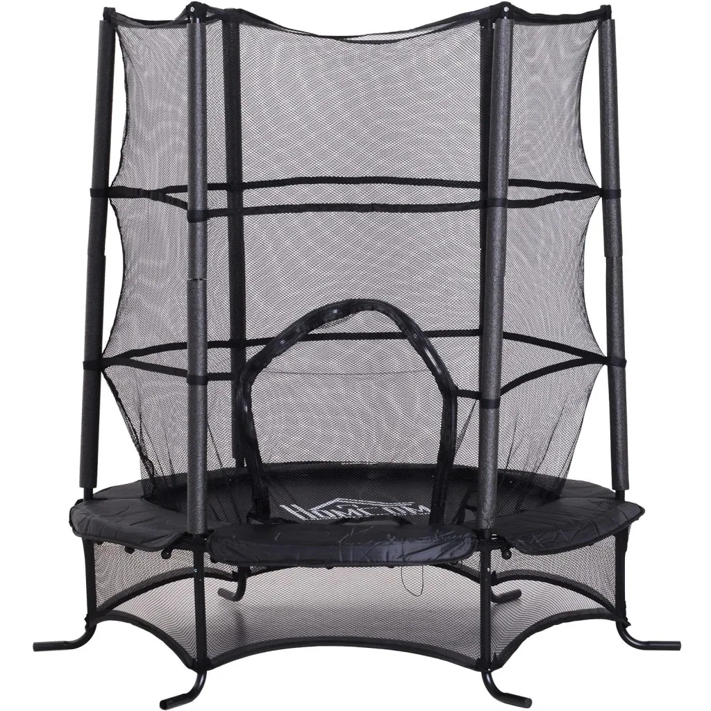 Trampolin Kinder Gartentrampolin mit Sicherheitsnetz Randabdeckung gepolstert Stahl Schwarz Ø170cm bis 45kg