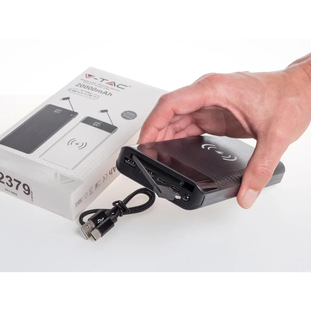 VT-3508 Netzteil mit drahtloser QI-Ladefunktion - 20.000mah - einschließlich Mikro-USB-Kabel - schwarz