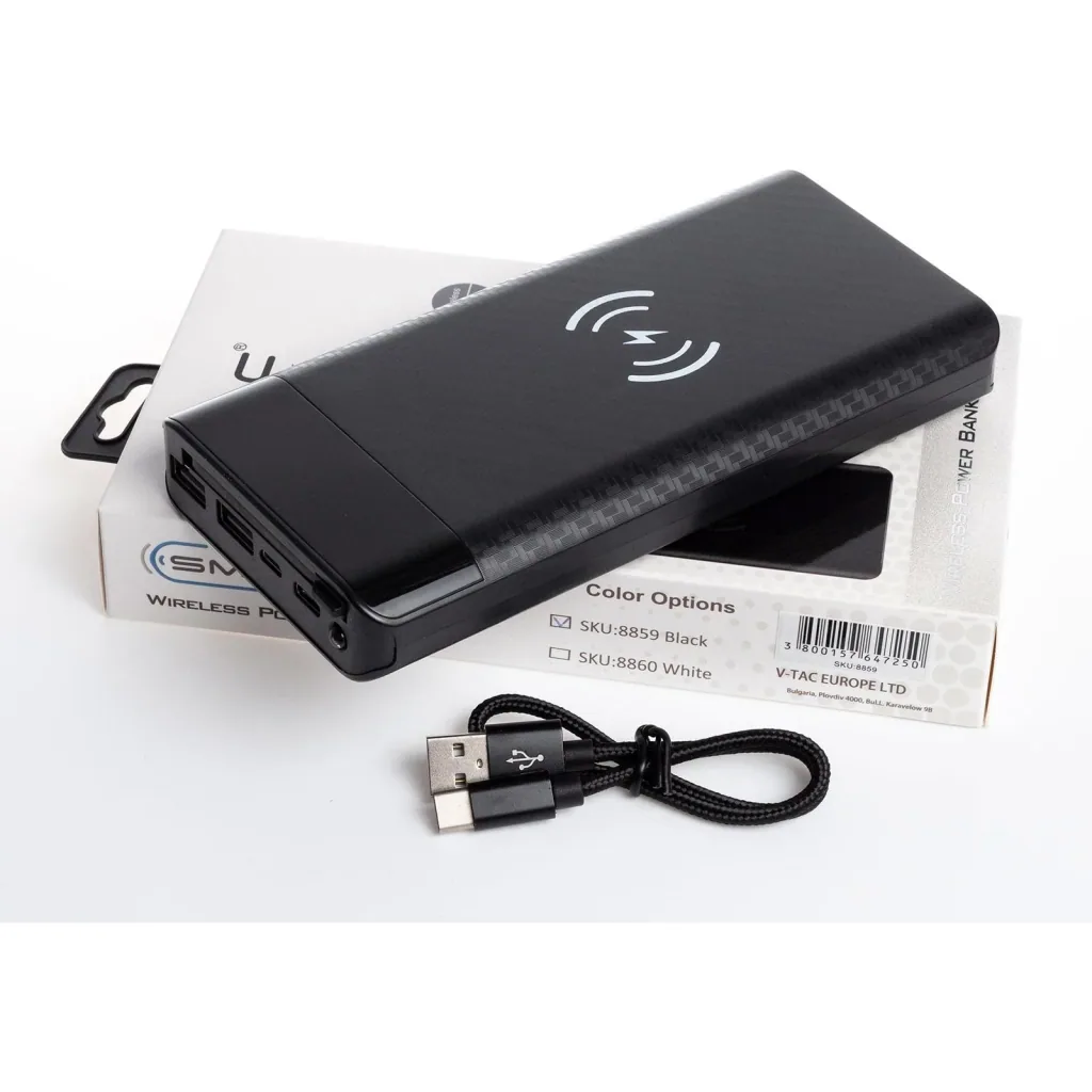 VT-3508 Netzteil mit drahtloser QI-Ladefunktion - 20.000mah - einschließlich Mikro-USB-Kabel - schwarz