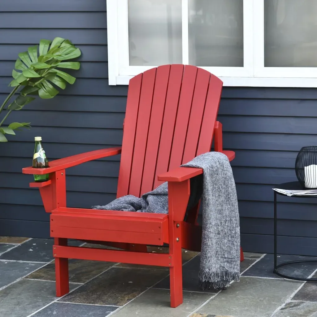 Adirondack-Gartenstuhl mit Becherhalter Gartenliege Balkonstuhl Massivholz Rot 97 x 72,5 x 93 cm