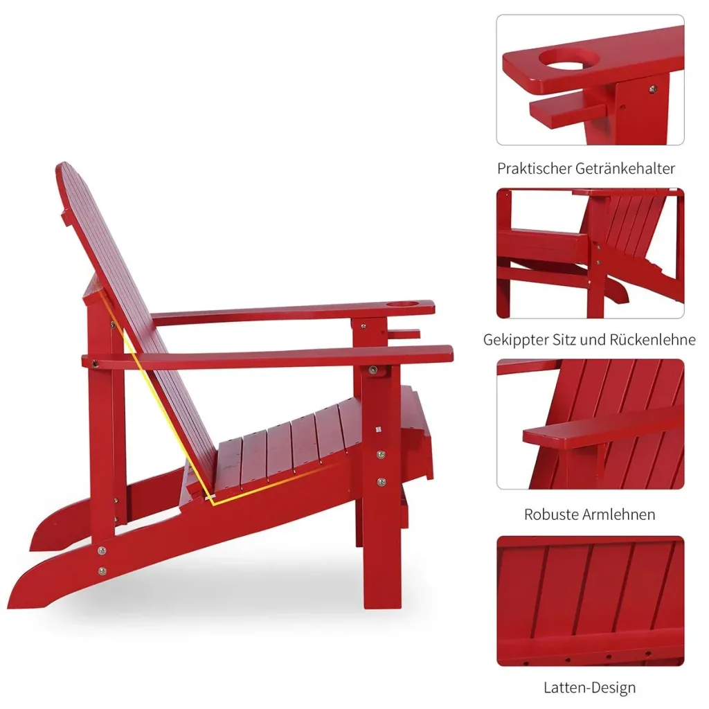 Adirondack-Gartenstuhl mit Becherhalter Gartenliege Balkonstuhl Massivholz Rot 97 x 72,5 x 93 cm