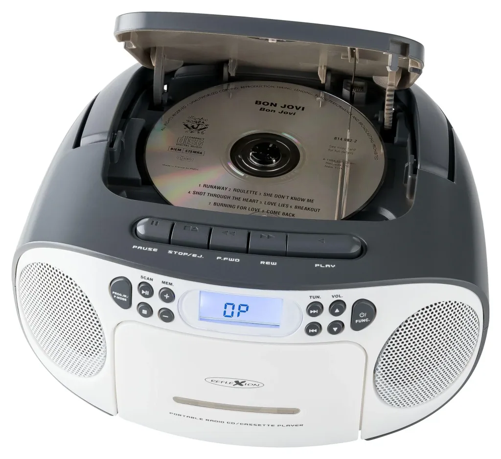 CD Radio Boombox mit UKW-Radio, CD, Kassette und AUX-IN, grau