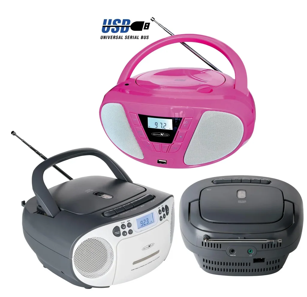CD Radio Boombox mit UKW-Radio, CD, Kassette und AUX-IN, grau