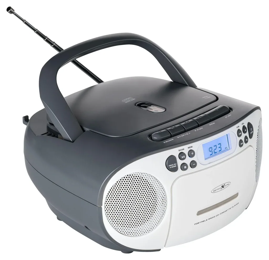 CD Radio Boombox mit UKW-Radio, CD, Kassette und AUX-IN, grau