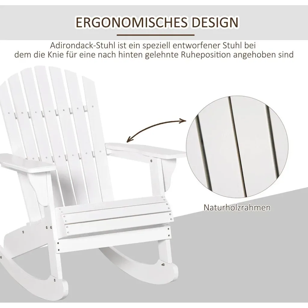 Adirondack Gartenstuhl Schaukelstuhl Schaukelsessel Gartensessel Gartenmöbel Balkonstuhl Weiß 77 x 94 x 97 cm