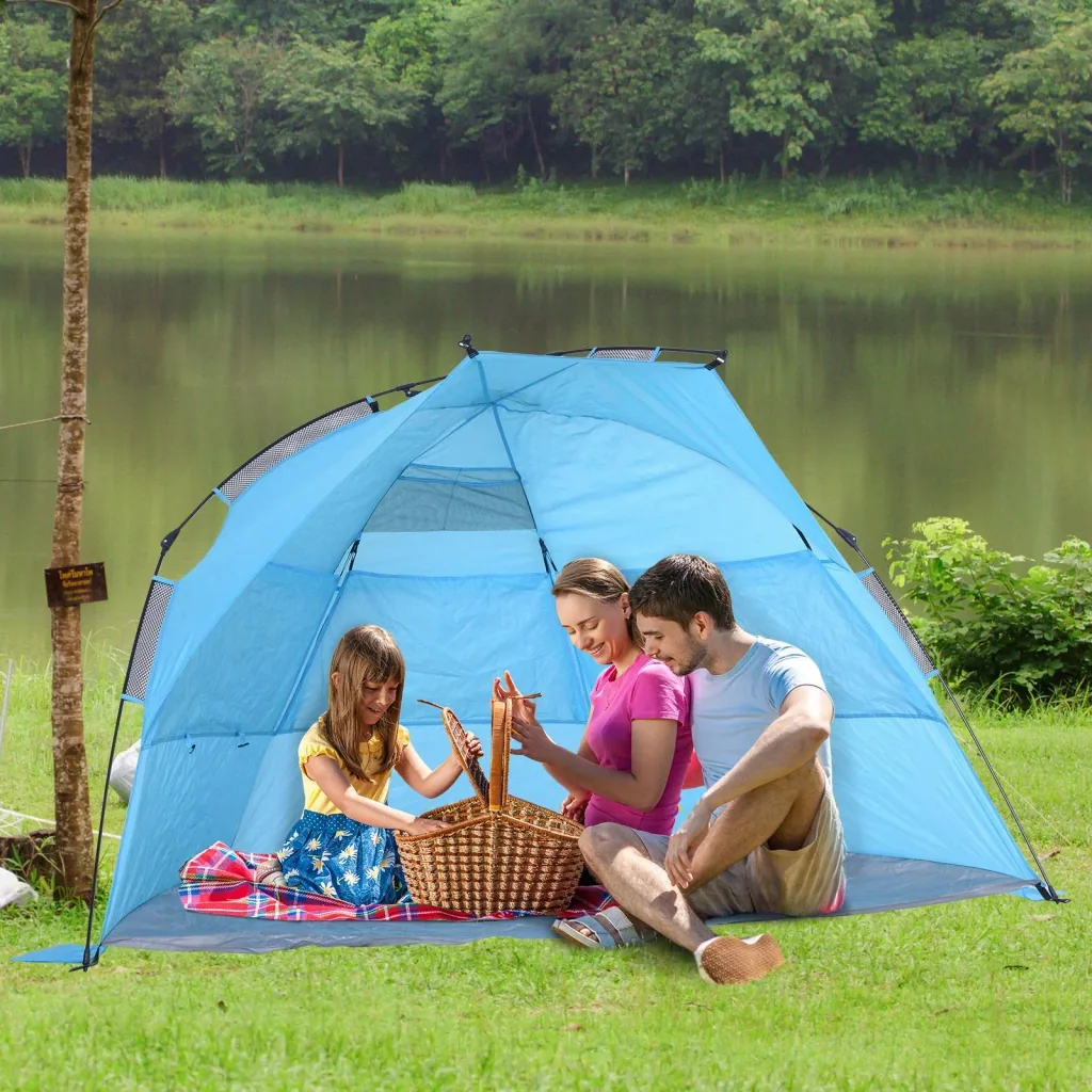 Automatik Strandmuschel Pop up Zelt mit Tragetasche 2 4 Personen 250 x 140 x 140 cm