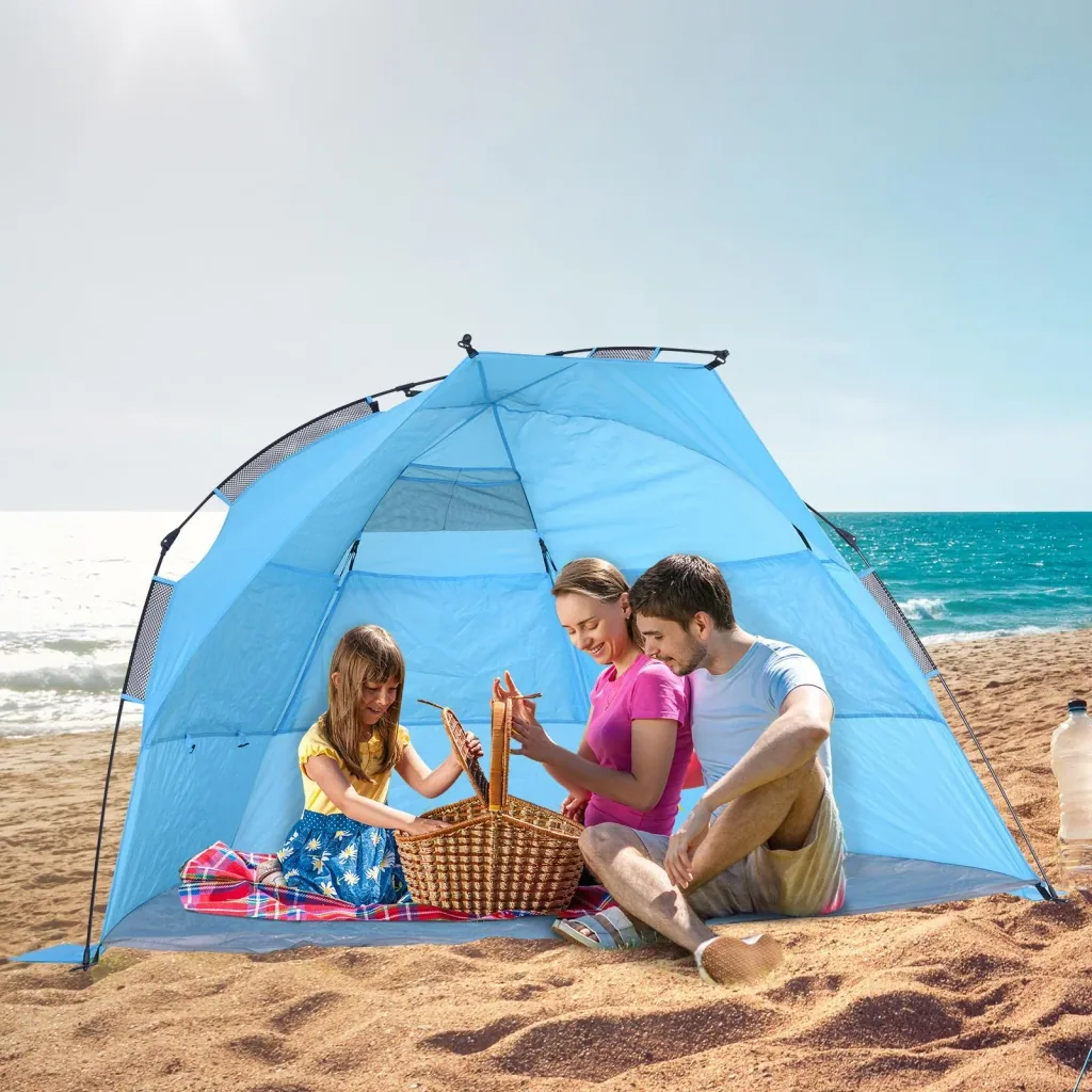 Automatik Strandmuschel Pop up Zelt mit Tragetasche 2 4 Personen 250 x 140 x 140 cm