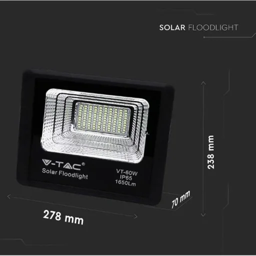 VT-60W Solar-Flutlicht mit Solarpanel - 1650 Lm - 6000K - Schwarz