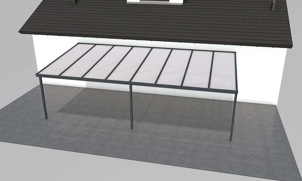 Terrassendach Premium, anthrazit, 8125 x 4060 mm - Polycarbonat Stegplatten 16 mm, weiß gestreift