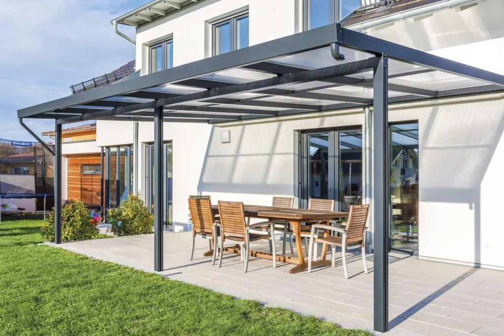 Terrassendach Premium, anthrazit, 6110 x 4060 mm - Polycarbonat Stegplatten 16 mm, klar