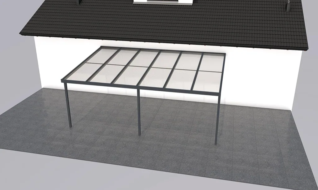 Terrassendach Premium, anthrazit, 6110 x 4060 mm - Polycarbonat Stegplatten 16 mm, klar