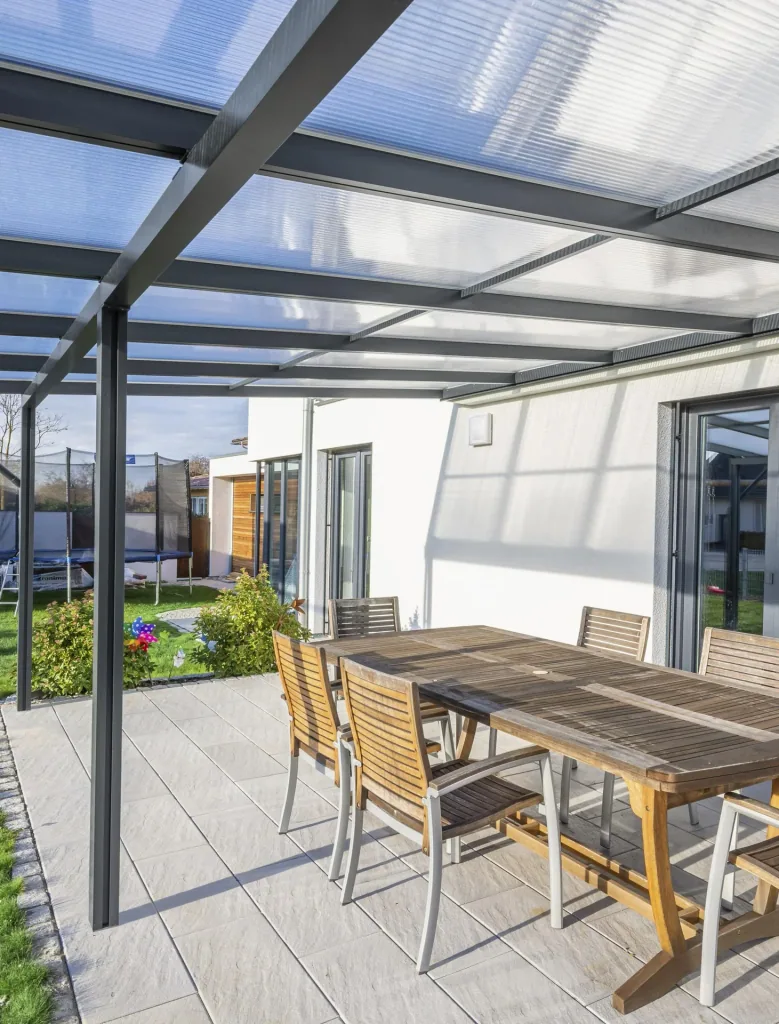 Terrassendach Premium, anthrazit, 6110 x 4060 mm - Polycarbonat Stegplatten 16 mm, klar