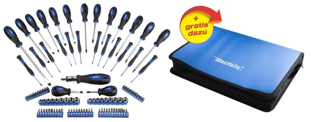 Schraubendreher Satz 98-teilig inklusive Bits- und Steckschlüsseleinsätzen + Gratis dazu Tasche