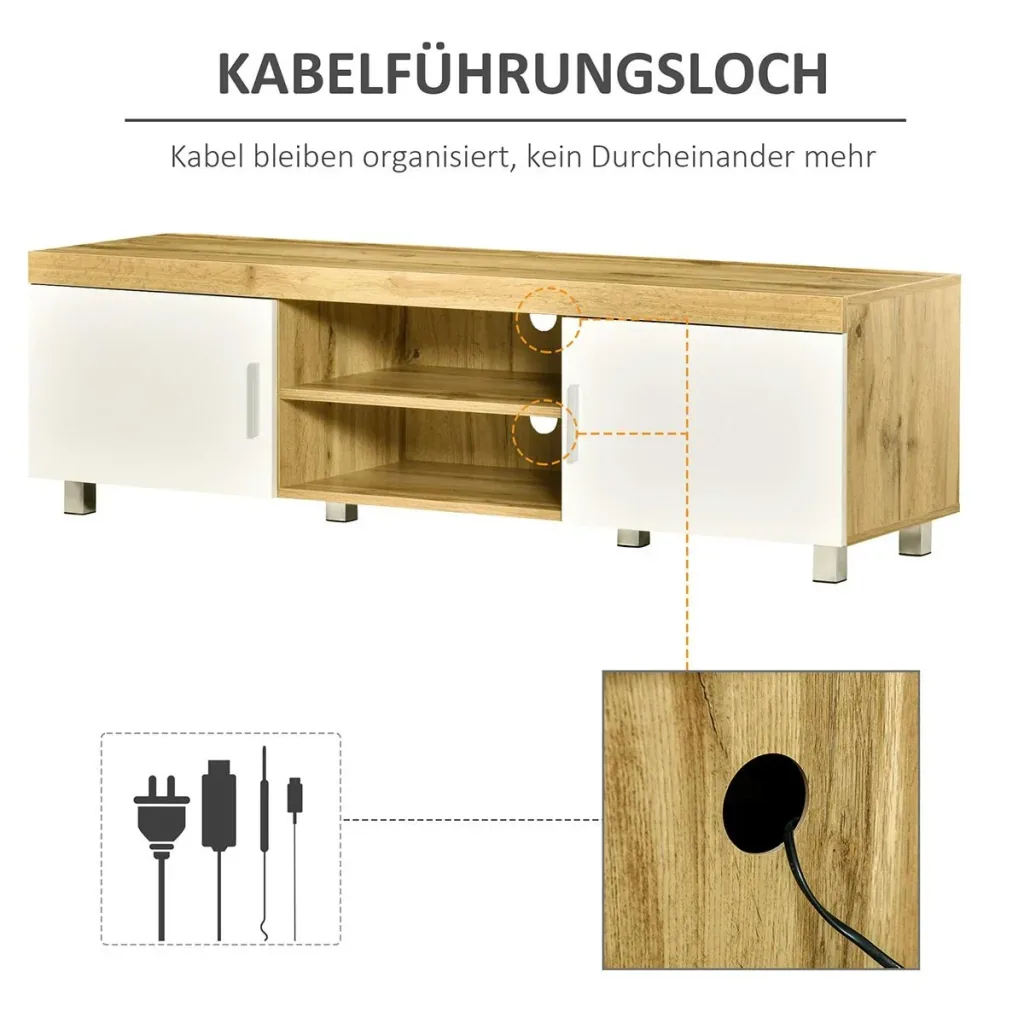 TV Lowborad Fernsehtisch Fernsehschrank TV-Board TV-Schrank TV-Kommode für Fernseher bis 63 Zoll mit 2 Ablageböden Türen