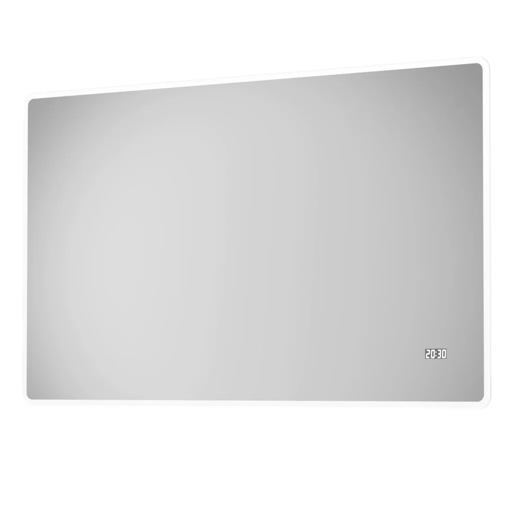 Badezimmerspiegel mit Beleuchtung, "Sun" - 120 x 70 cm - Lichtumrahmung - Lichtfarbe neutralweiß - Digitaluhr