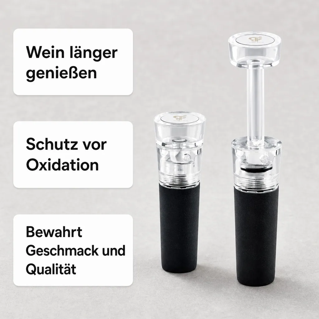 Weinstopfen, Weinflaschenverschluss mit integrierter Vakuumpumpe - Vacustopp