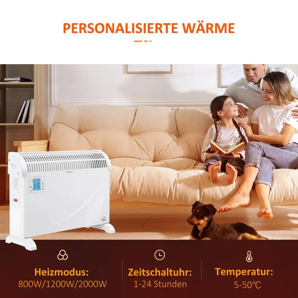 Heizgerät Heizlüfter 2000W mit 3 Stufen Warm 24-Stunden-Timer Metall Kunststoff Weiß 58,5 x 20 x 43 cm