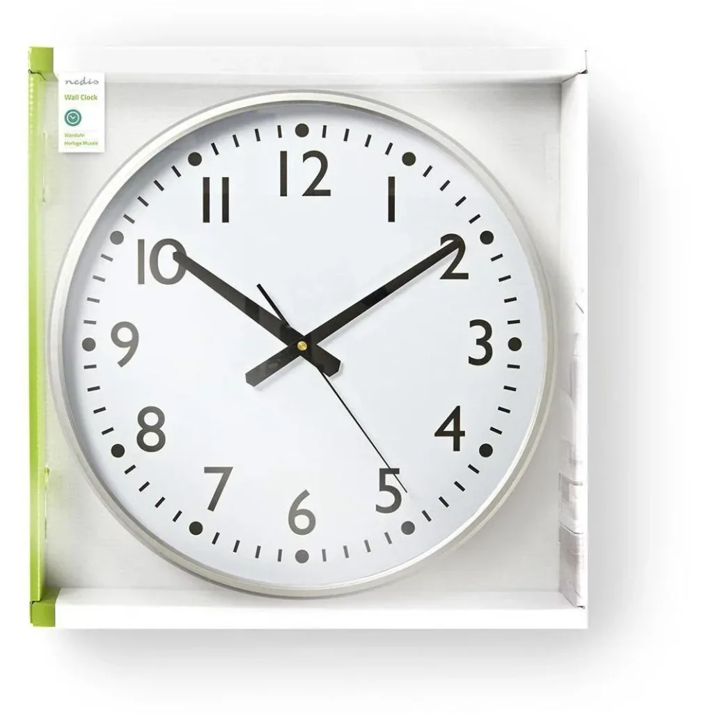 Nedis Wanduhr - 38 cm Durchmesser mit gut lesbaren Zahlen - Silber