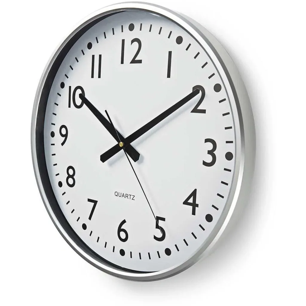 Nedis Wanduhr - 38 cm Durchmesser mit gut lesbaren Zahlen - Silber