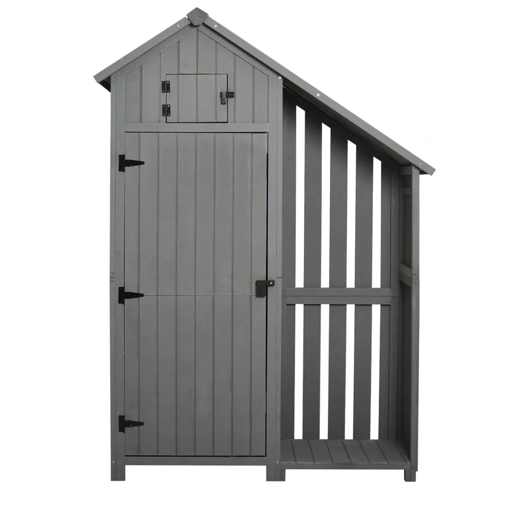 Gartenschrank Holz Geräteschuppen Gartenhaus Geräteschrank Holzhütte Giebeldach Grau+ Schwarz 129 x 51,5 x 180 cm