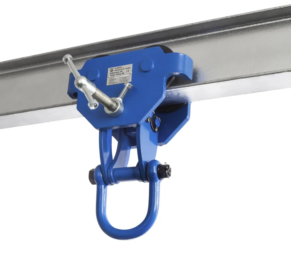 Rollklemme BR 20, Tragfähigkeit 2000 kg, Greifbereich 76 - 203 mm, Min. Kurvenradius 1,3 m