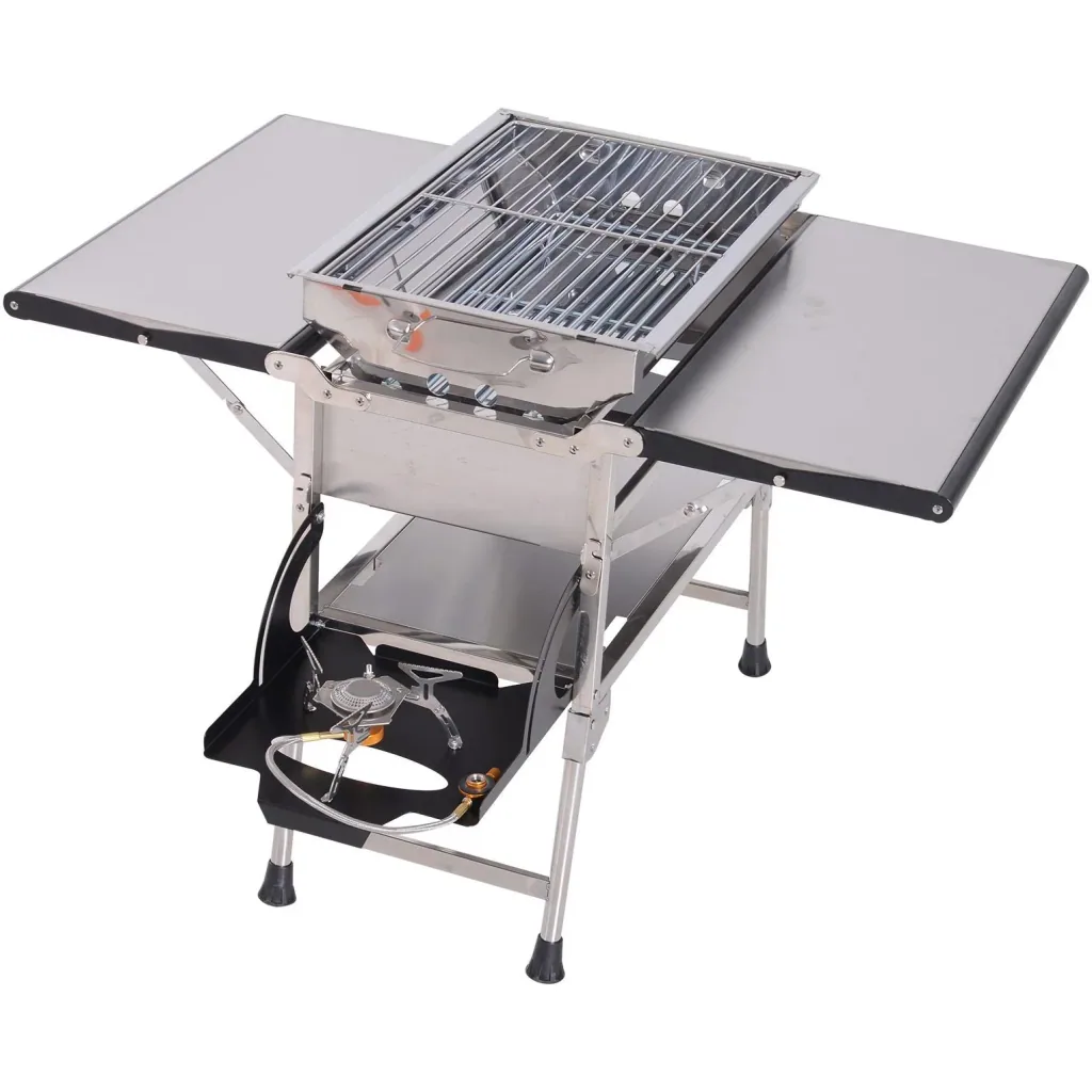 Klappgrill Gasgrill Standgrill tragbar Tischgrill Camping Garten BBQ Edelstahl Silber 58 x 34,2 x 34 cm