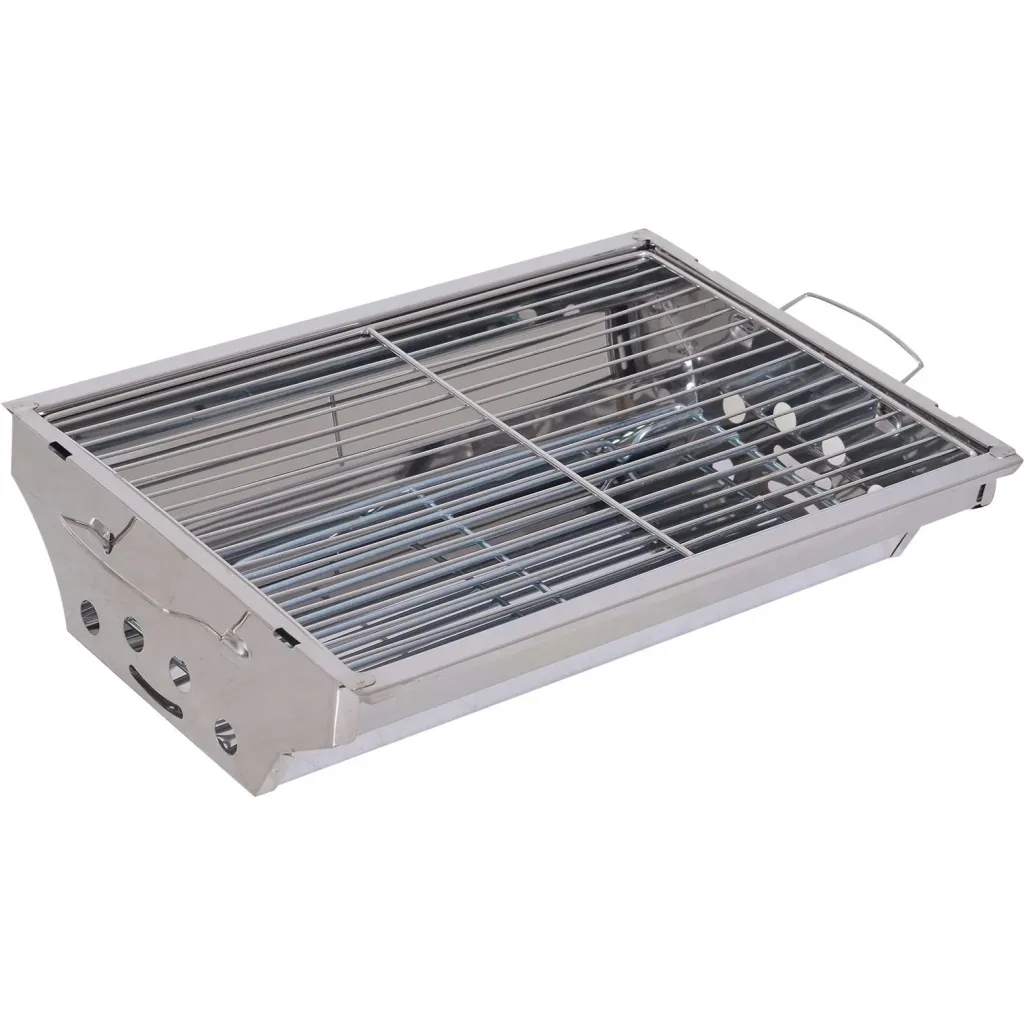 Klappgrill Gasgrill Standgrill tragbar Tischgrill Camping Garten BBQ Edelstahl Silber 58 x 34,2 x 34 cm