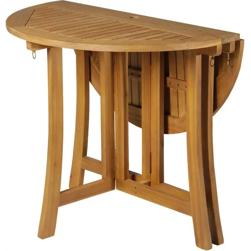 Klapptisch Beistelltisch Gartentisch Holztisch klappbar mit Schirmloch Akazie Natur Ø90 x 78 cm