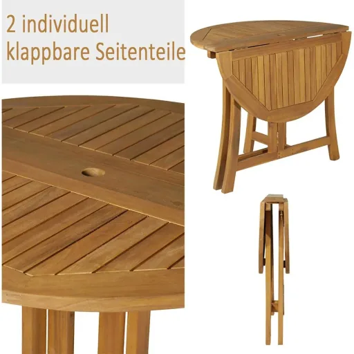 Klapptisch Beistelltisch Gartentisch Holztisch klappbar mit Schirmloch Akazie Natur Ø90 x 78 cm