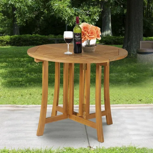 Klapptisch Beistelltisch Gartentisch Holztisch klappbar mit Schirmloch Akazie Natur Ø90 x 78 cm