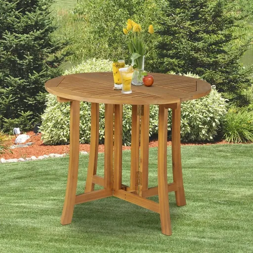 Klapptisch Beistelltisch Gartentisch Holztisch klappbar mit Schirmloch Akazie Natur Ø90 x 78 cm