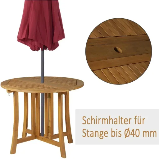 Klapptisch Beistelltisch Gartentisch Holztisch klappbar mit Schirmloch Akazie Natur Ø90 x 78 cm