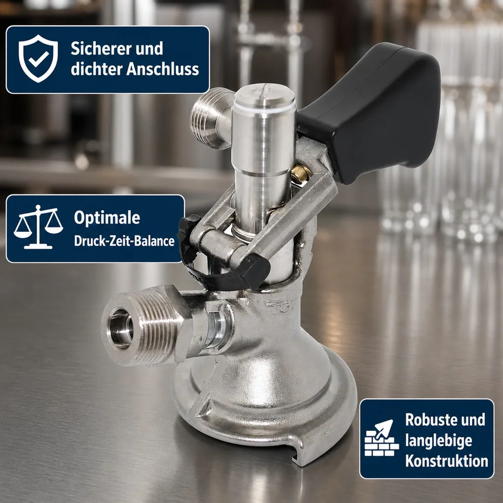 Zapfkopf - Keg Verschluss, Kombi - Fitting, seitlicher Ausgang (Thekenanstich)